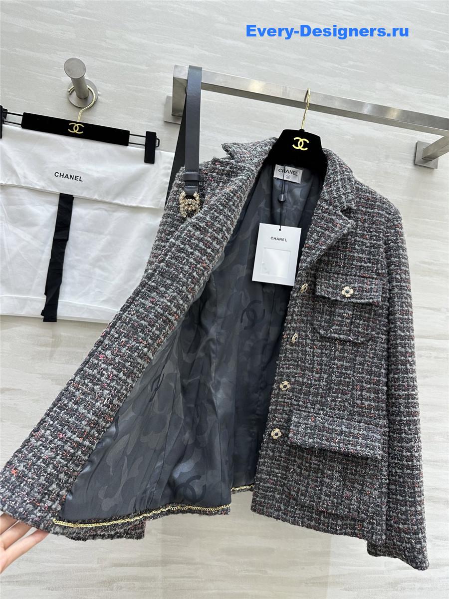 Ch**el colorful tweed lapel jacket with belt