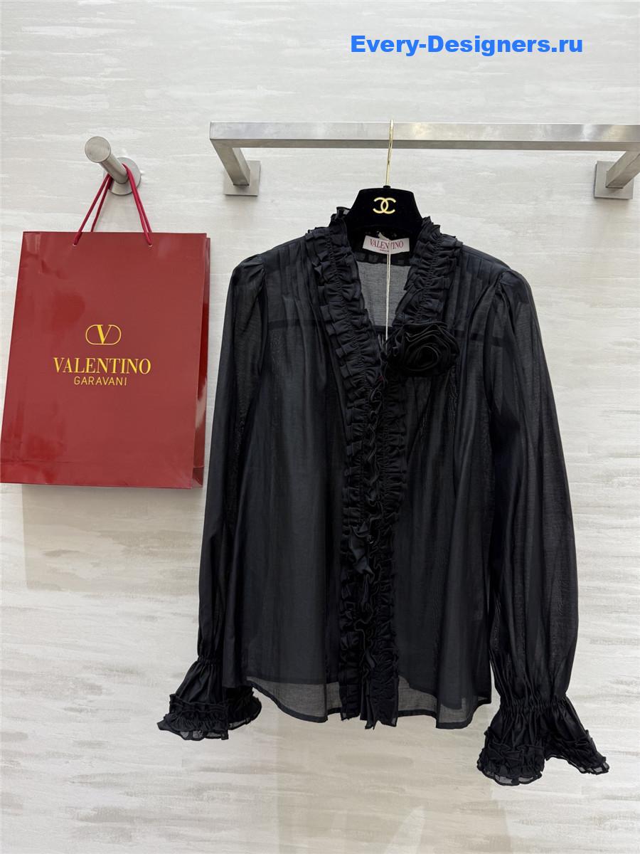 Va1e*ntin0 black tencel flower shirt