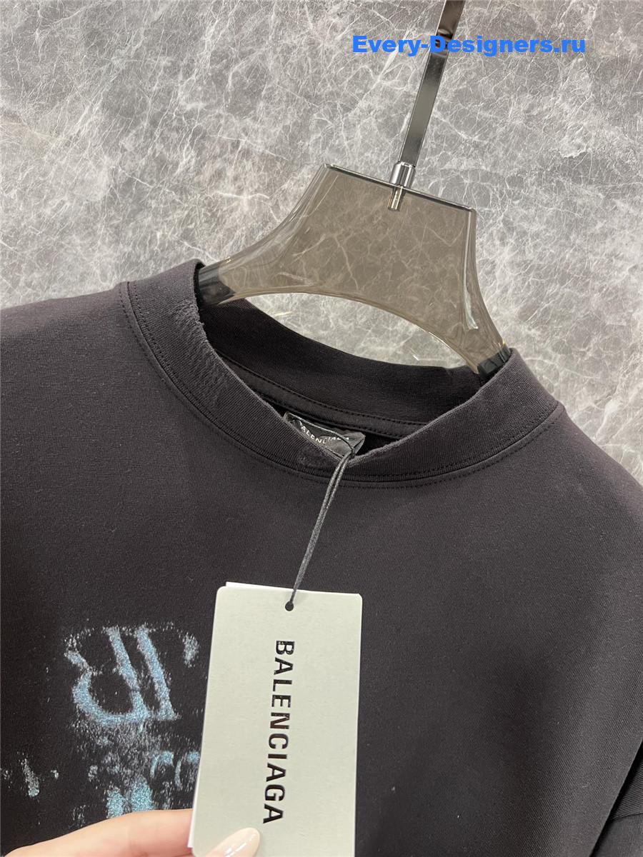 Ba1en*iaga lettering printed crew neck t-shirt black