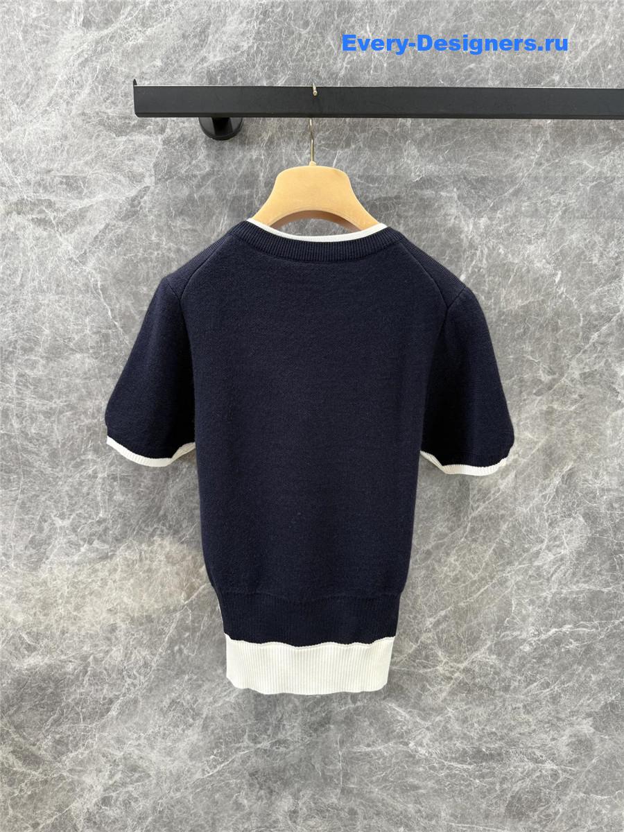 Miu Miu Logo Cashmere Knit Short-Sleeved Top