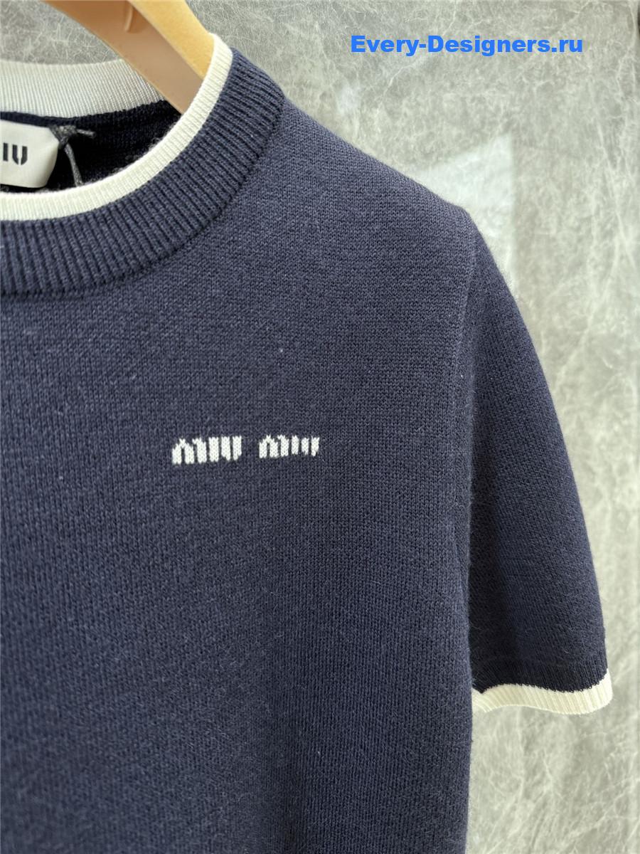 Miu Miu Logo Cashmere Knit Short-Sleeved Top