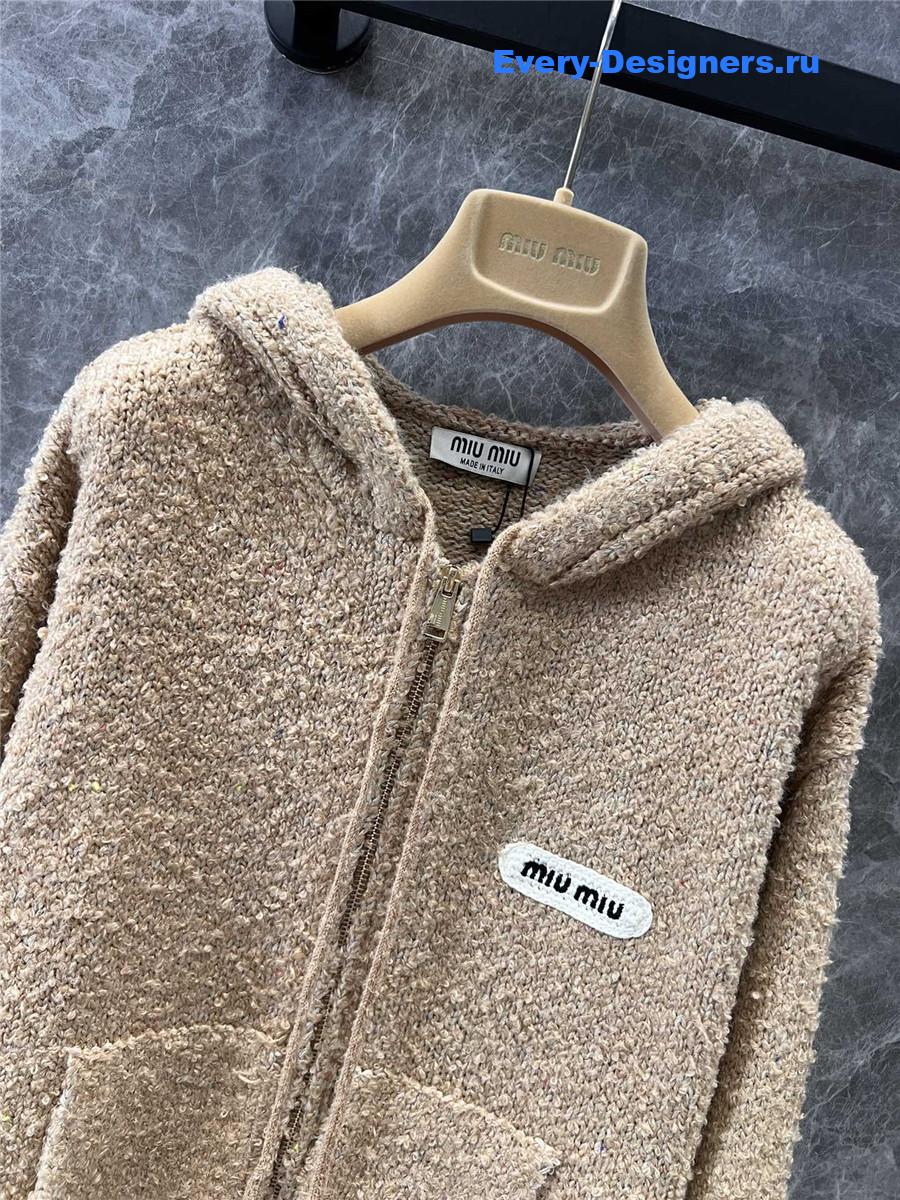 Miu Miu Brown Hooded Wool Knitted Jacket