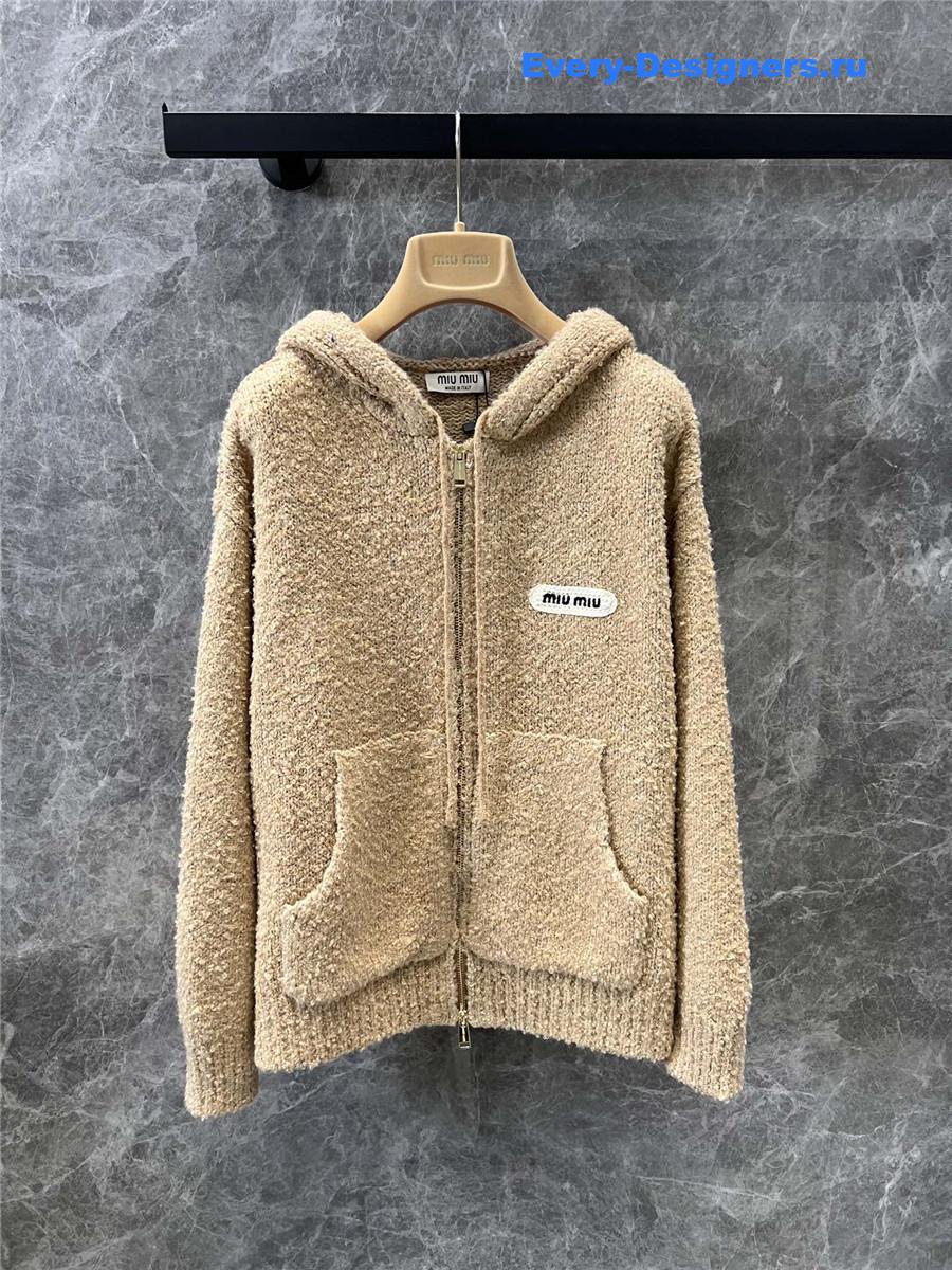 Miu Miu Brown Hooded Wool Knitted Jacket