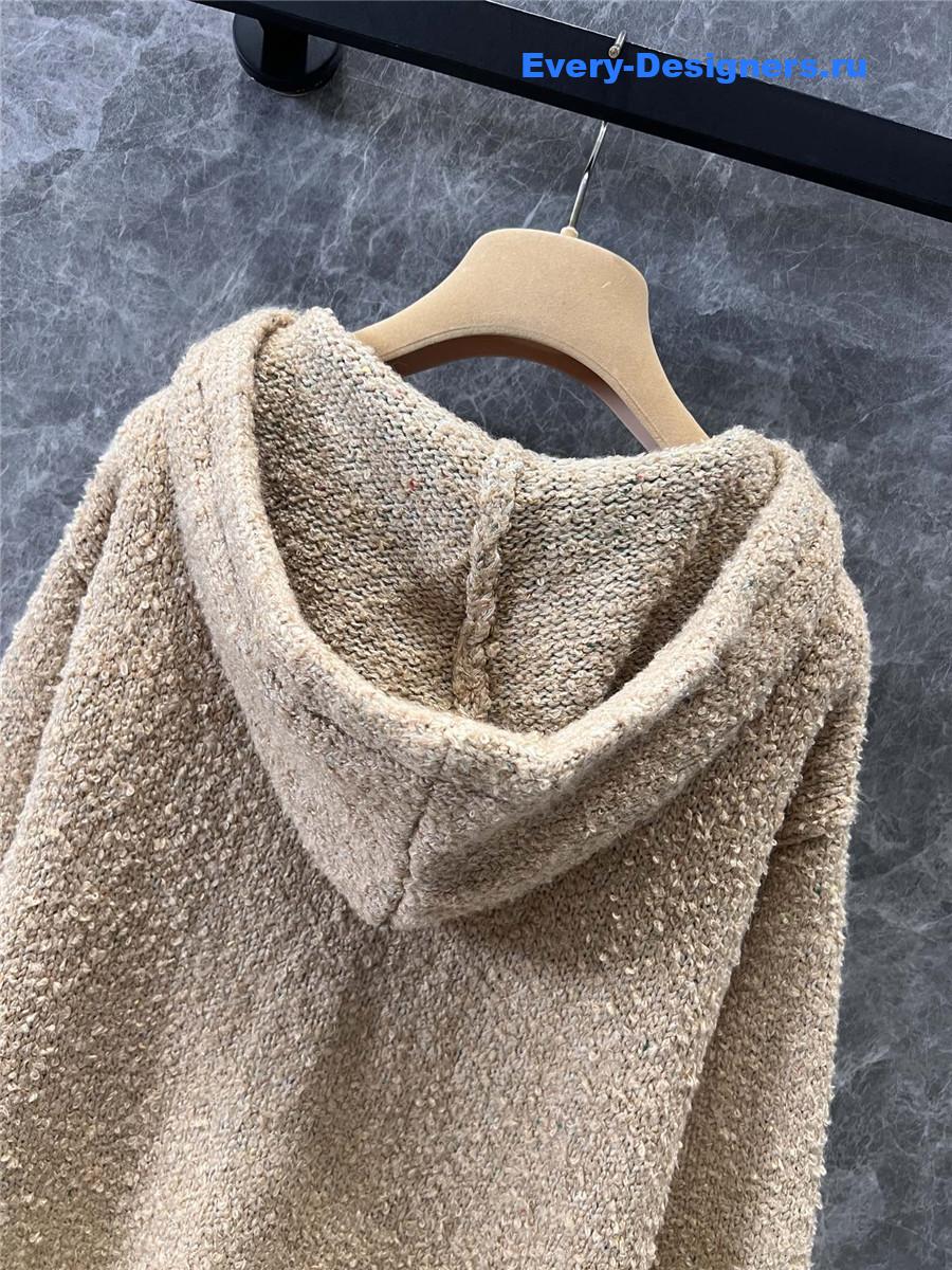 Miu Miu Brown Hooded Wool Knitted Jacket