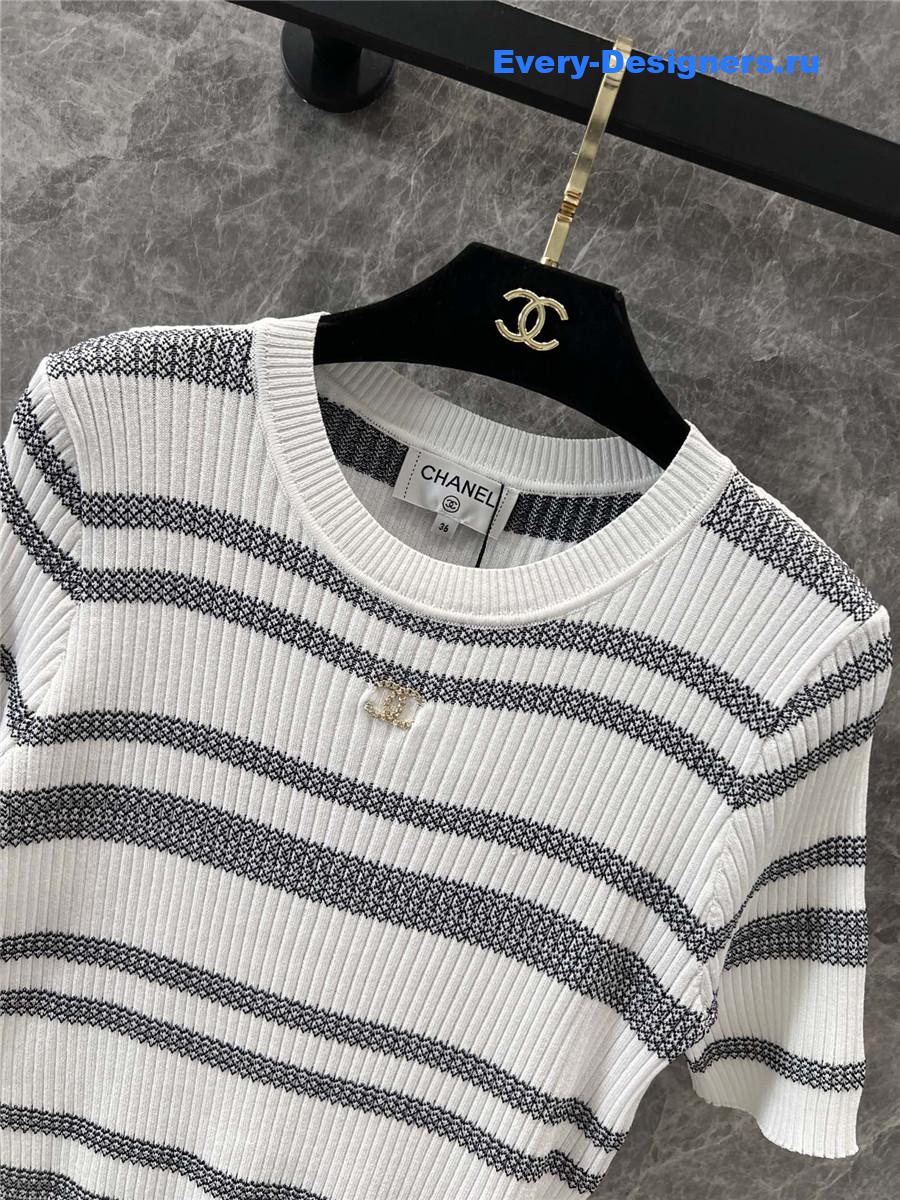 Ch**el striped knitted short-sleeved top
