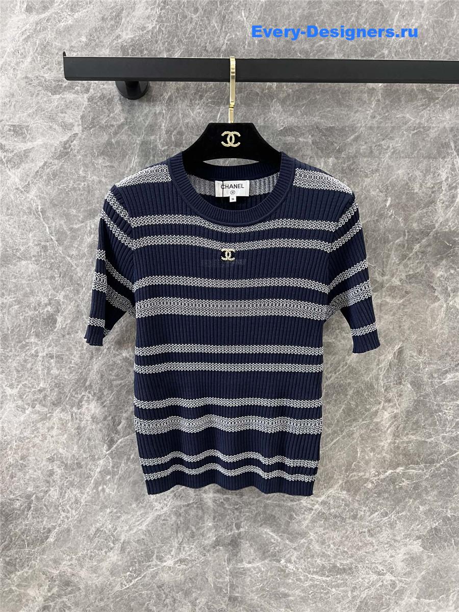 Ch**el blue striped knitted short-sleeved top