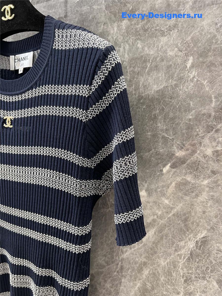 Ch**el blue striped knitted short-sleeved top