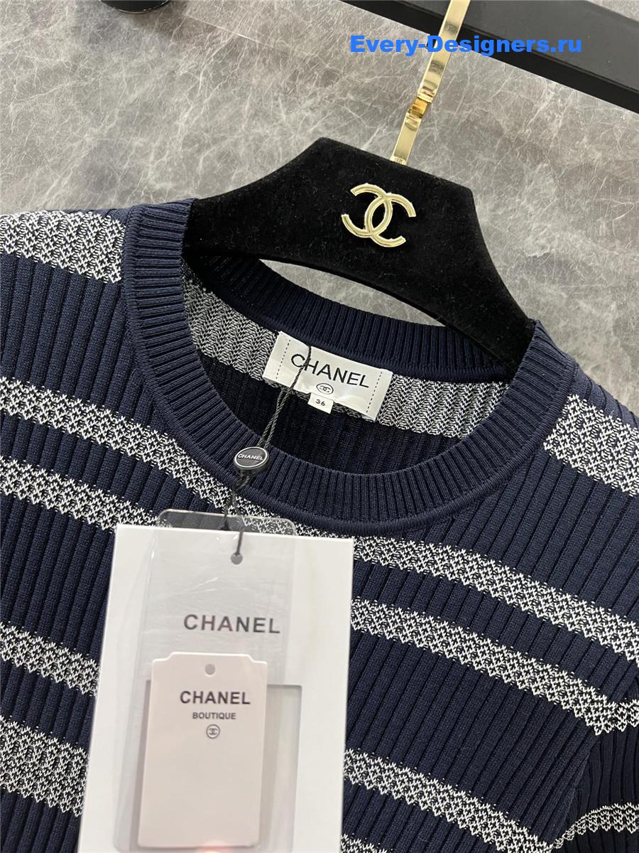 Ch**el blue striped knitted short-sleeved top