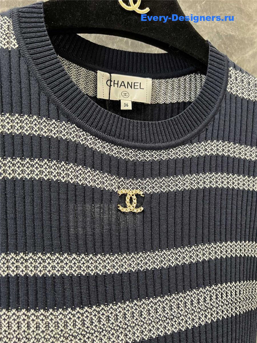 Ch**el blue striped knitted short-sleeved top