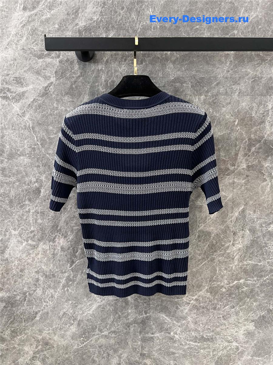 Ch**el blue striped knitted short-sleeved top