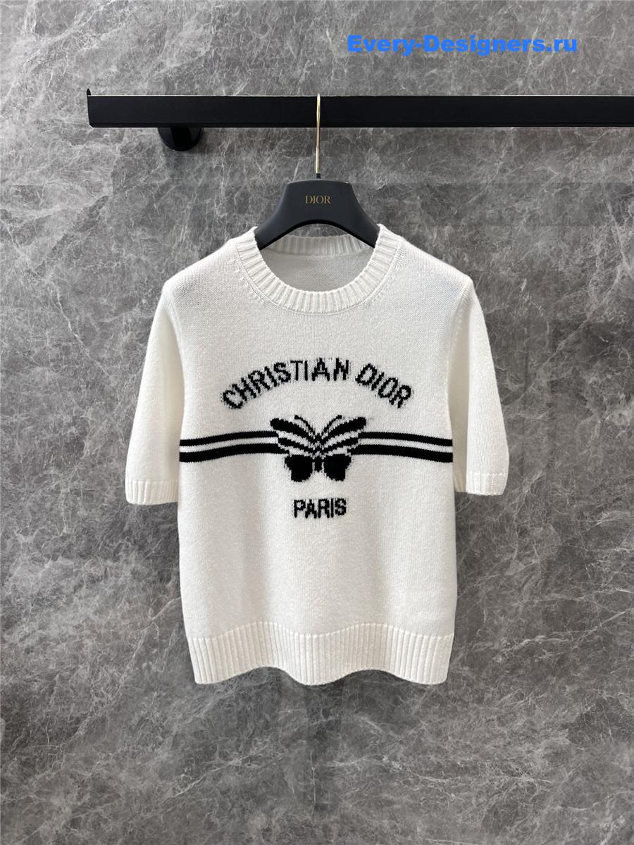 D10r butterfly print knitted short-sleeved top