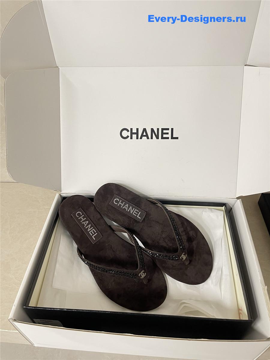 Ch**el brown suede flip flops