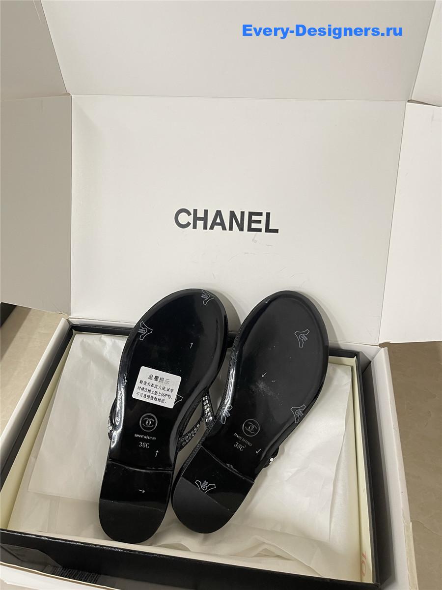 Ch**el black suede flip flops