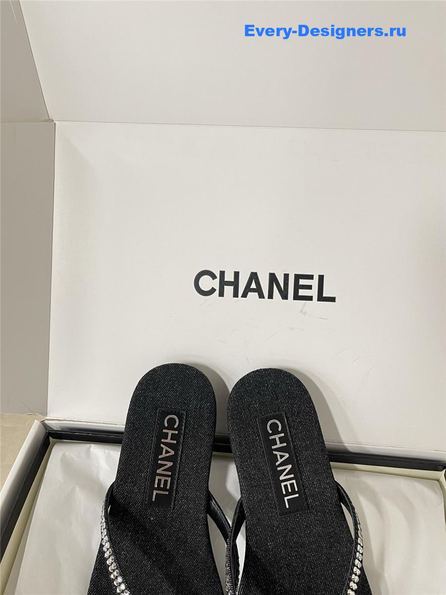 Ch**el black suede flip flops