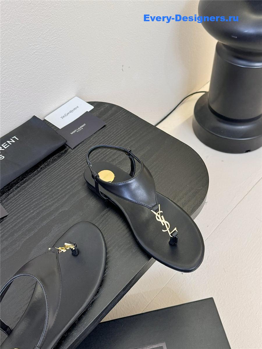 Sa1nt Lau*nt cassandra logo-strap flat sandals black