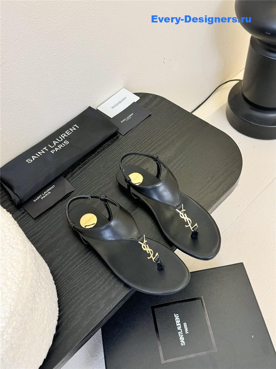 Sa1nt Lau*nt cassandra logo-strap flat sandals black