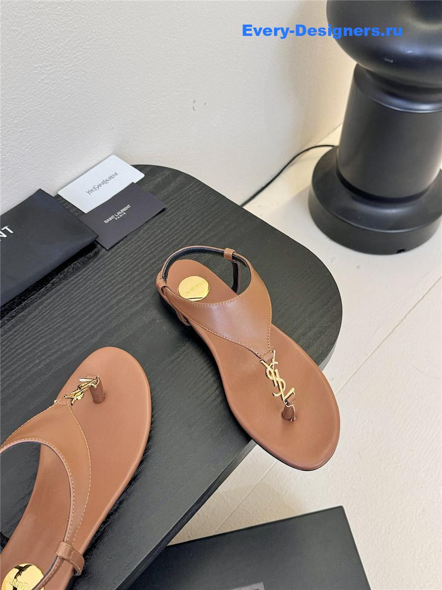 Sa1nt Lau*nt cassandra logo-strap flat sandals brown