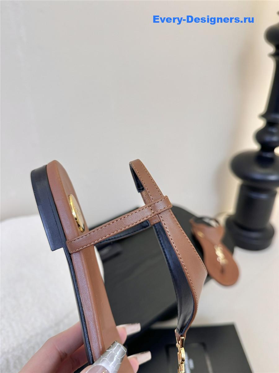 Sa1nt Lau*nt cassandra logo-strap flat sandals brown