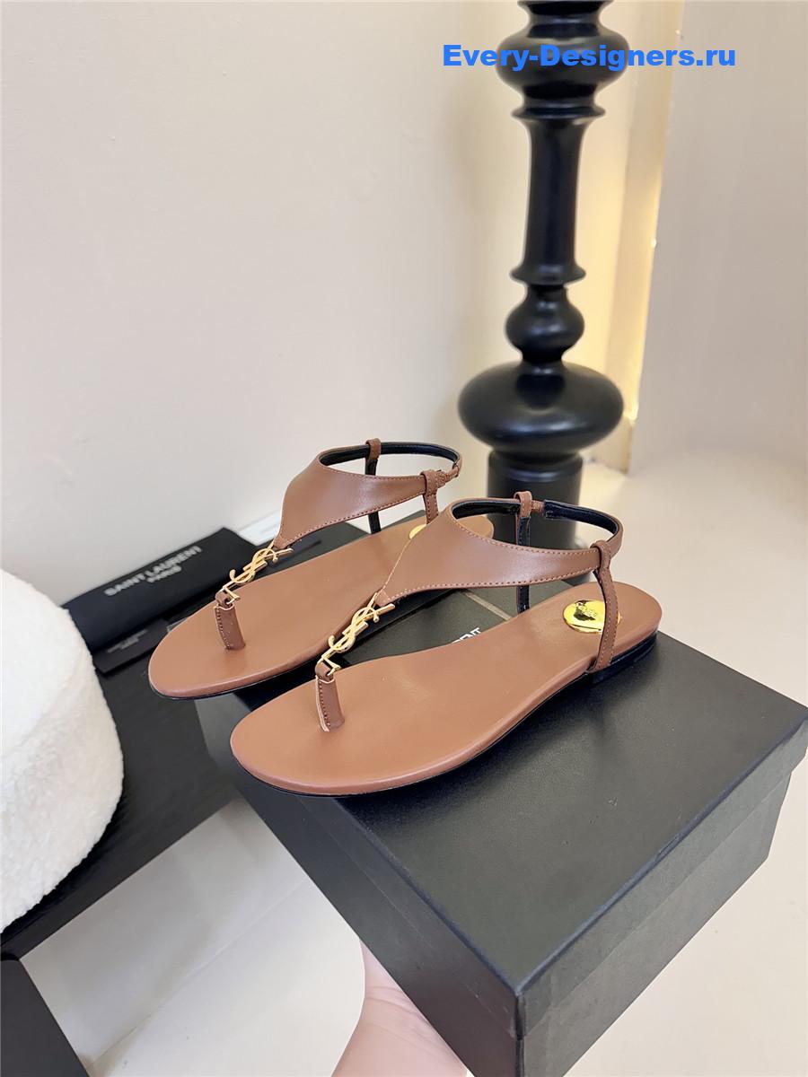 Sa1nt Lau*nt cassandra logo-strap flat sandals brown