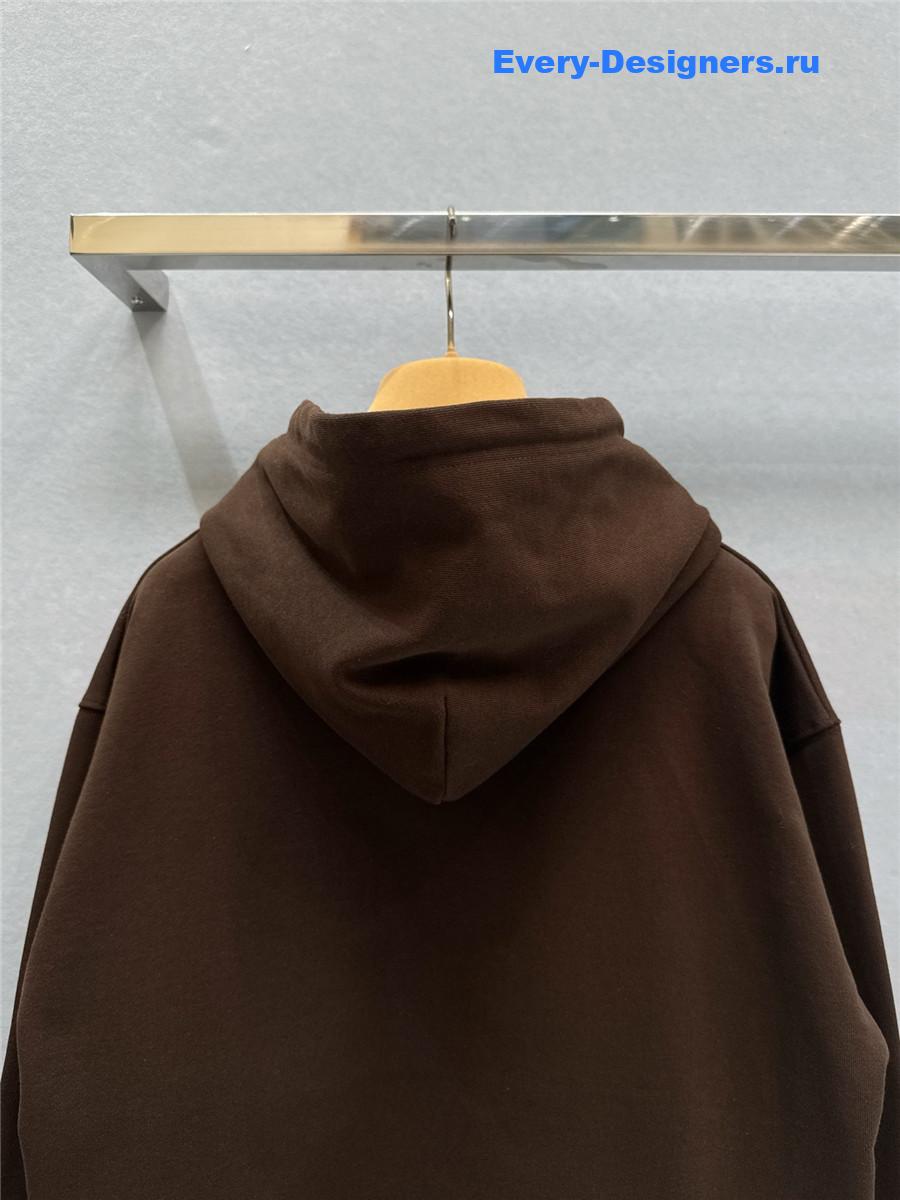 Miu Miu Logo Hoodie in brown cotton with drawstring
