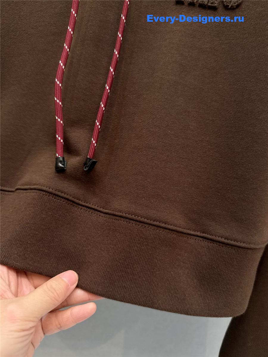 Miu Miu Logo Hoodie in brown cotton with drawstring