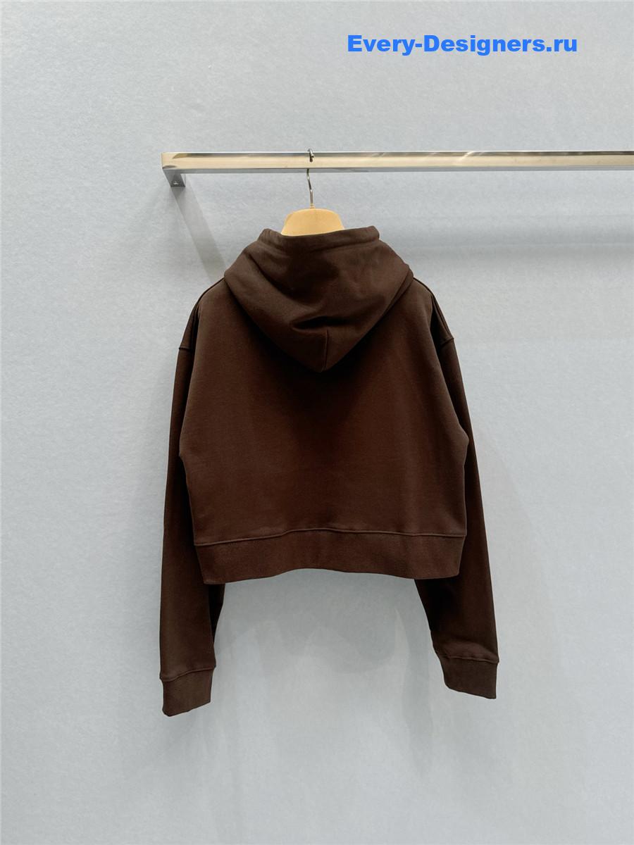 Miu Miu Logo Hoodie in brown cotton with drawstring
