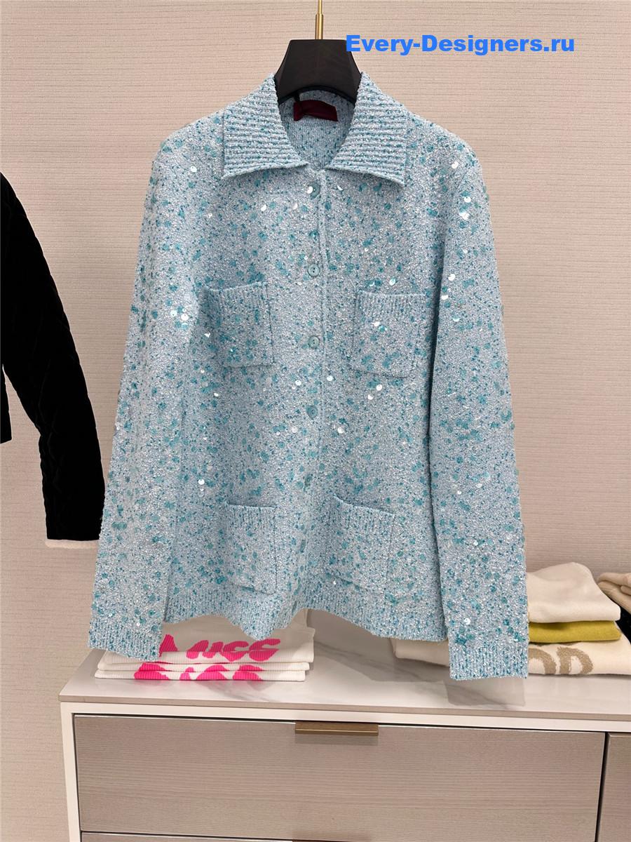 Gvc*1 tweed blend polo cardigan in turquoise
