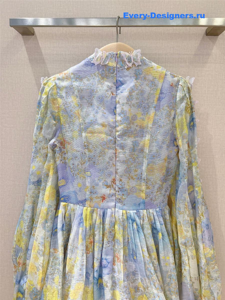 Zimm Flutter Butterfly Lace Long Sleeve Linen Dress