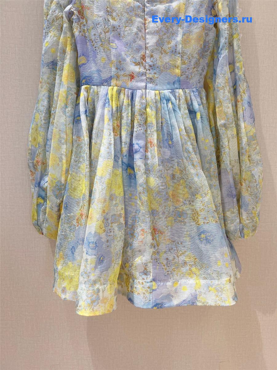 Zimm Flutter Butterfly Lace Long Sleeve Linen Dress
