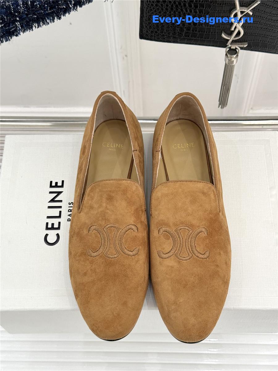 Ce1i*e logo-embroidered suede loafers in brown