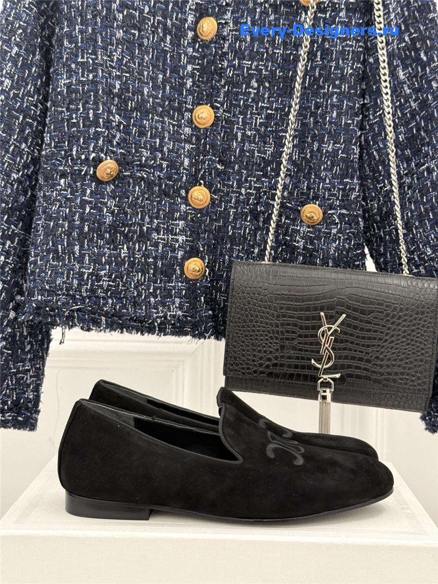 Ce1i*e logo-embroidered suede loafers womens