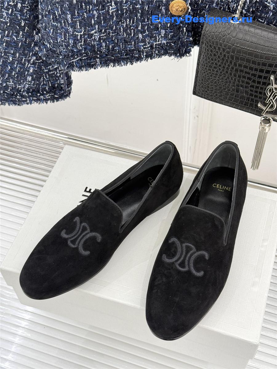 Ce1i*e logo-embroidered suede loafers womens