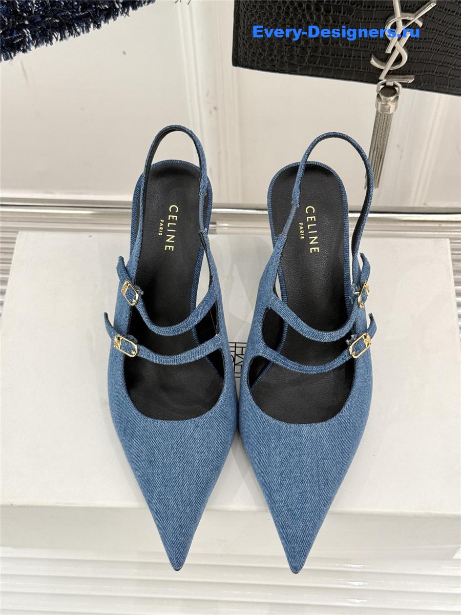 Ce1i*e denim leather slingback pumps
