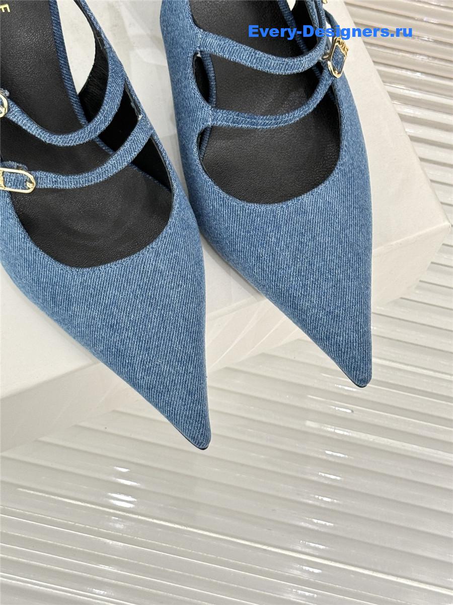 Ce1i*e denim leather slingback pumps