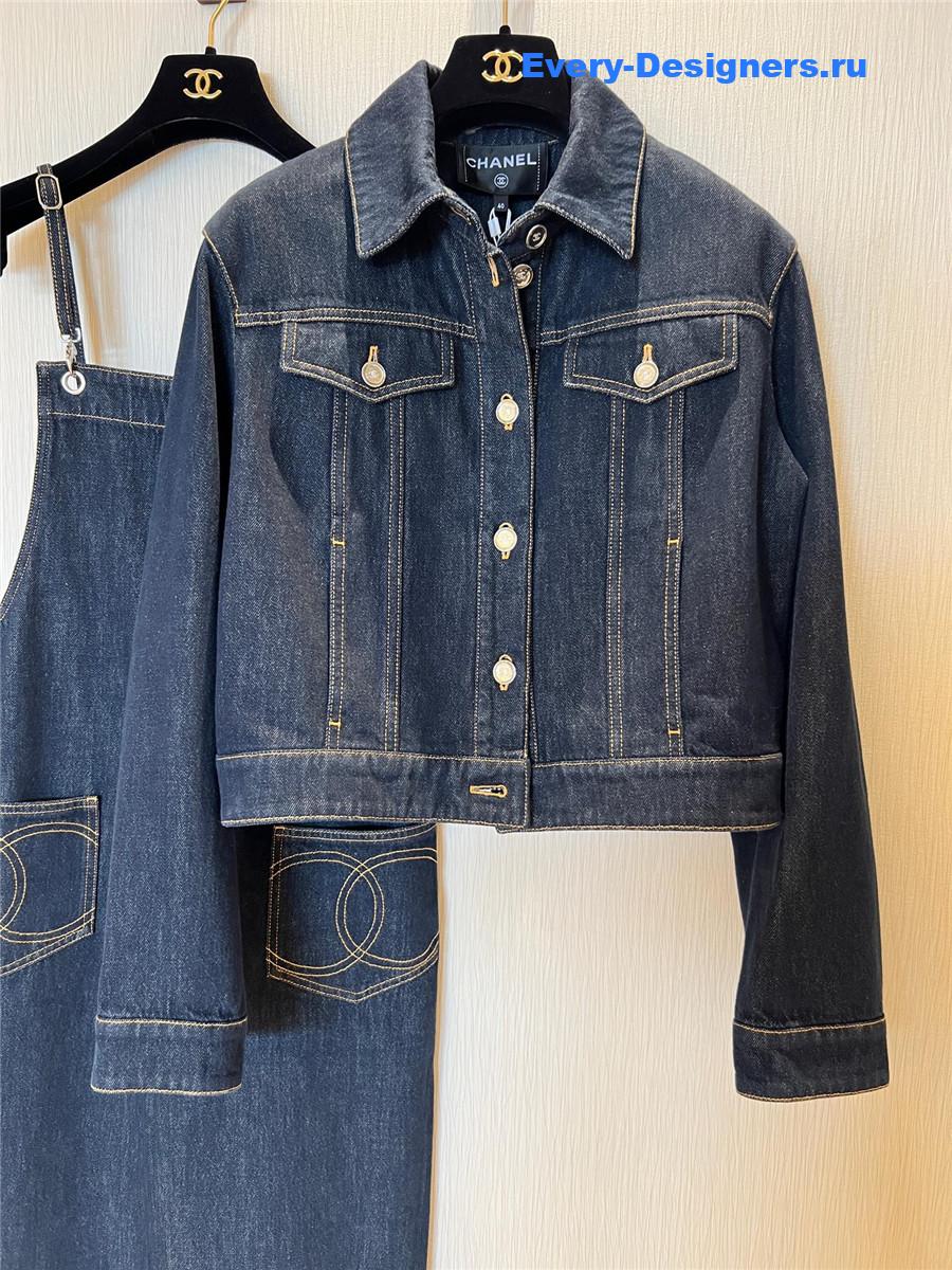 Ch**el dark blue washed denim jumpsuit set