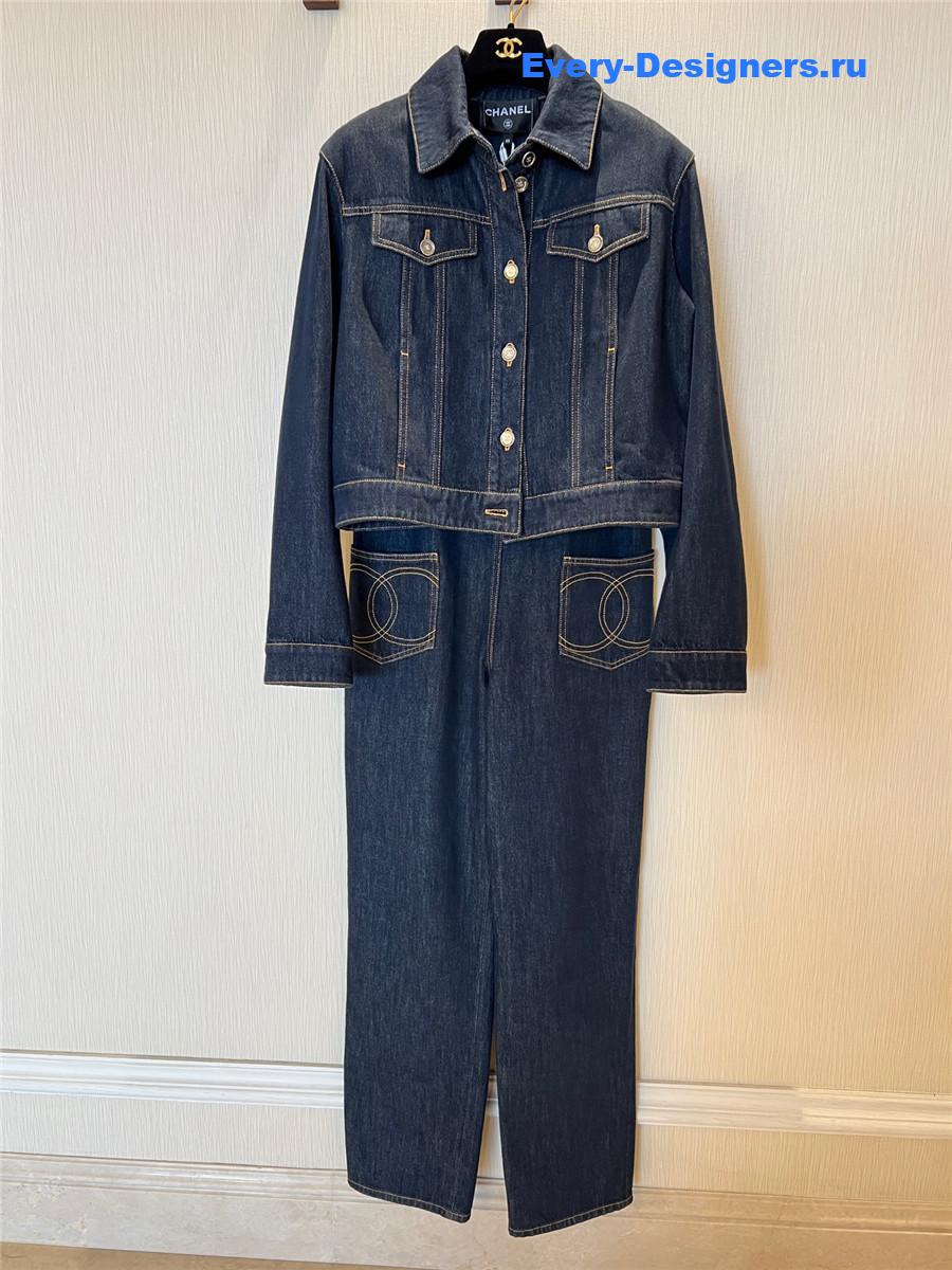 Ch**el dark blue washed denim jumpsuit set