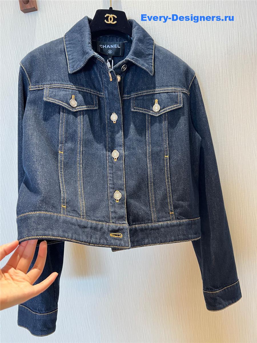 Ch**el dark blue washed denim jumpsuit set