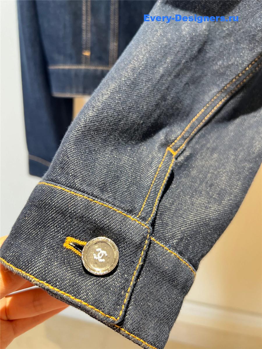 Ch**el dark blue washed denim jumpsuit set