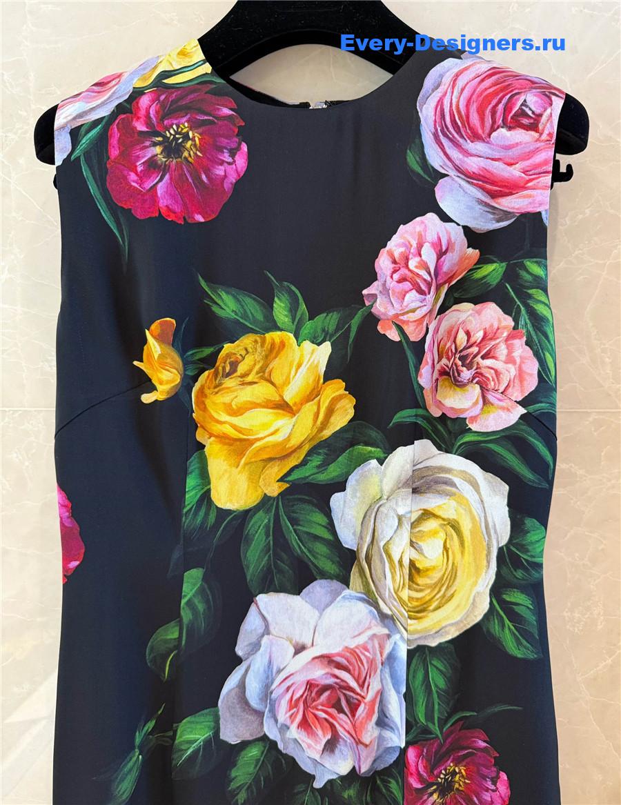 Dolce & Gabbana Peony Rose Midi Dress