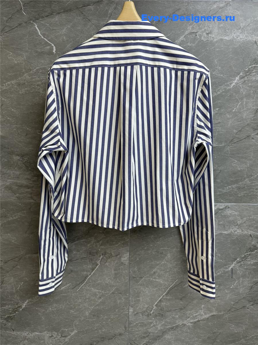 Miu Miu Striped Zip-Up Shirt Blue