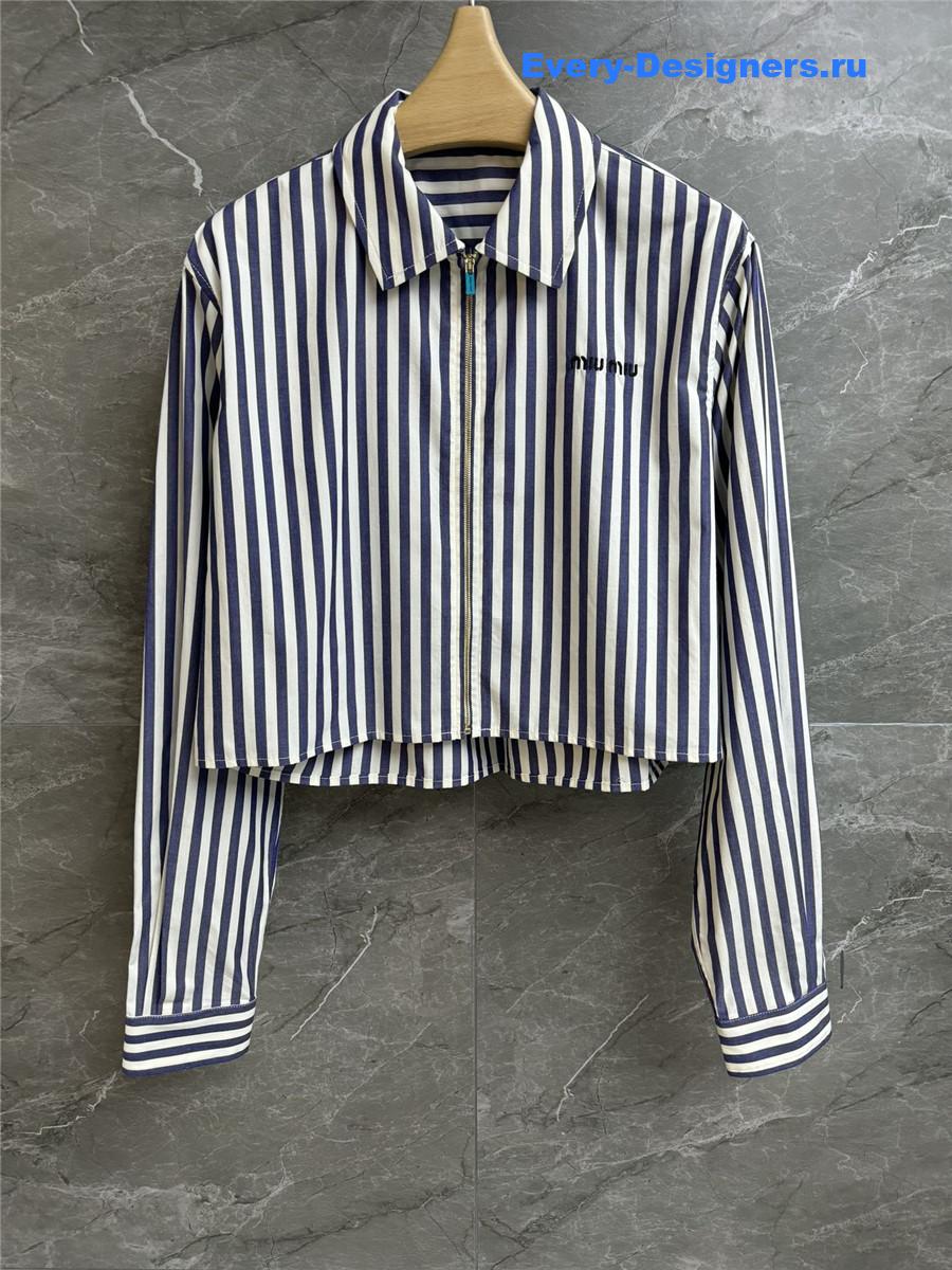 Miu Miu Striped Zip-Up Shirt Blue