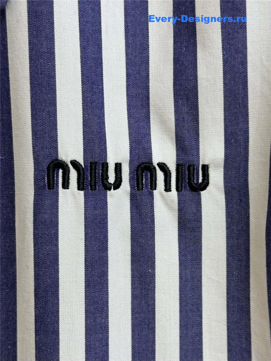 Miu Miu Striped Zip-Up Shirt Blue