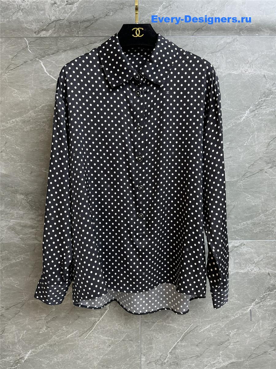 Ch**el black white polka dot silk shirt