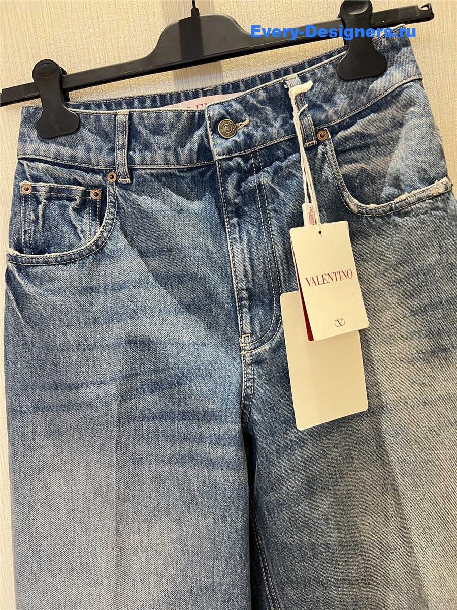 Va1e*ntin0 embroidered wide-leg jeans