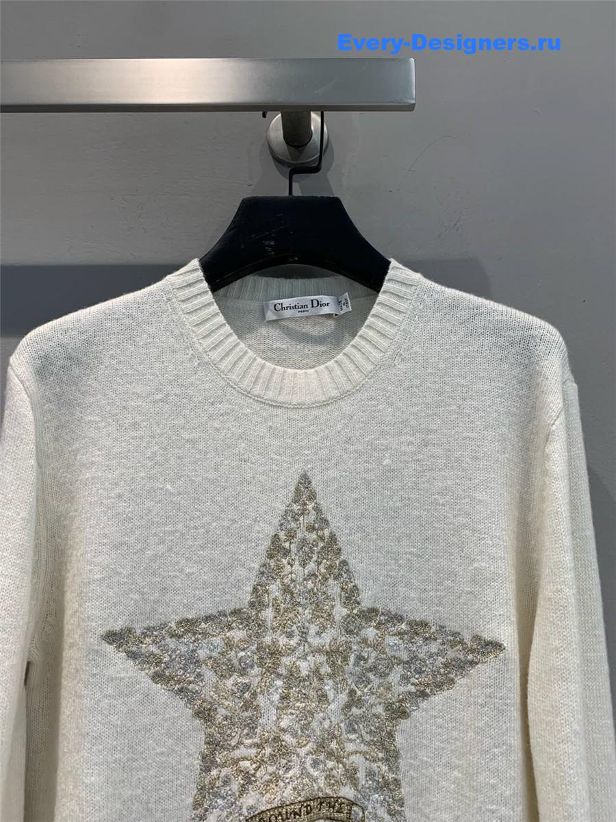 D10r star embroidered cashmere sweater in white
