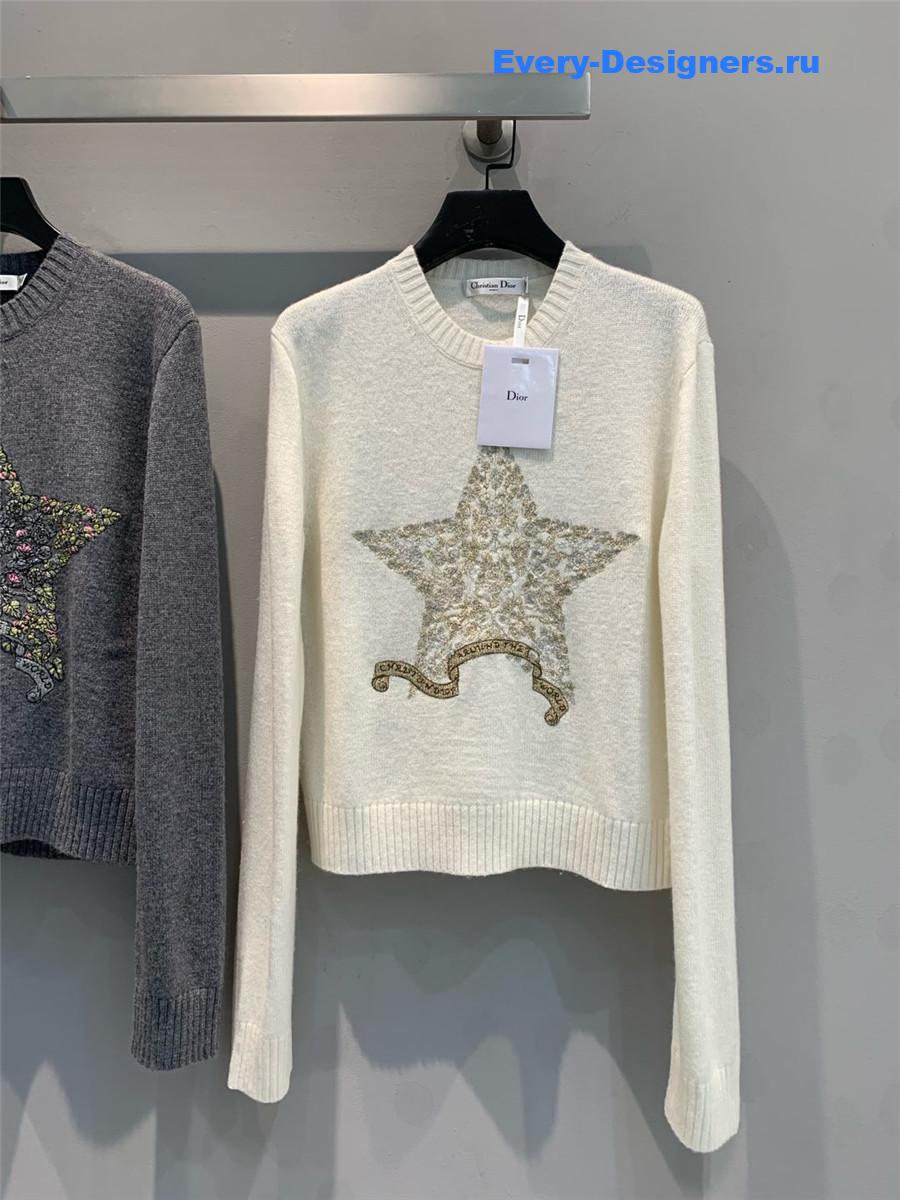 D10r star embroidered cashmere sweater in white
