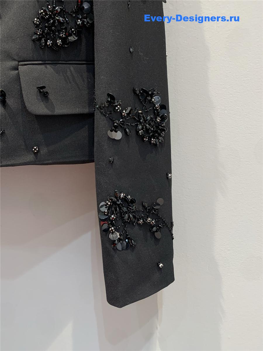 Miu Miu Tonal Floral Sequined Logo Mohair Wool Blazer