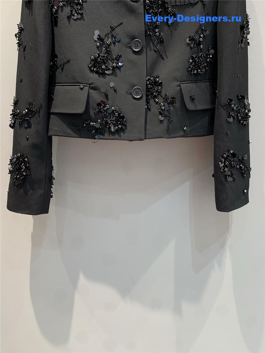 Miu Miu Tonal Floral Sequined Logo Mohair Wool Blazer