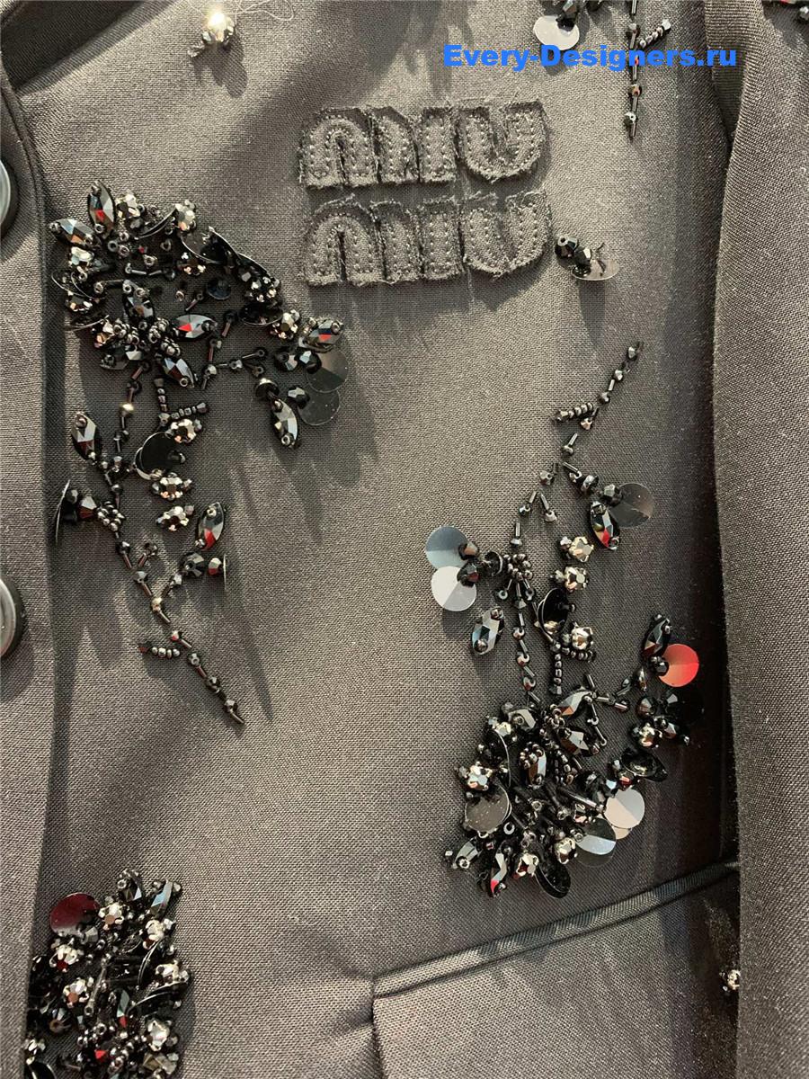 Miu Miu Tonal Floral Sequined Logo Mohair Wool Blazer