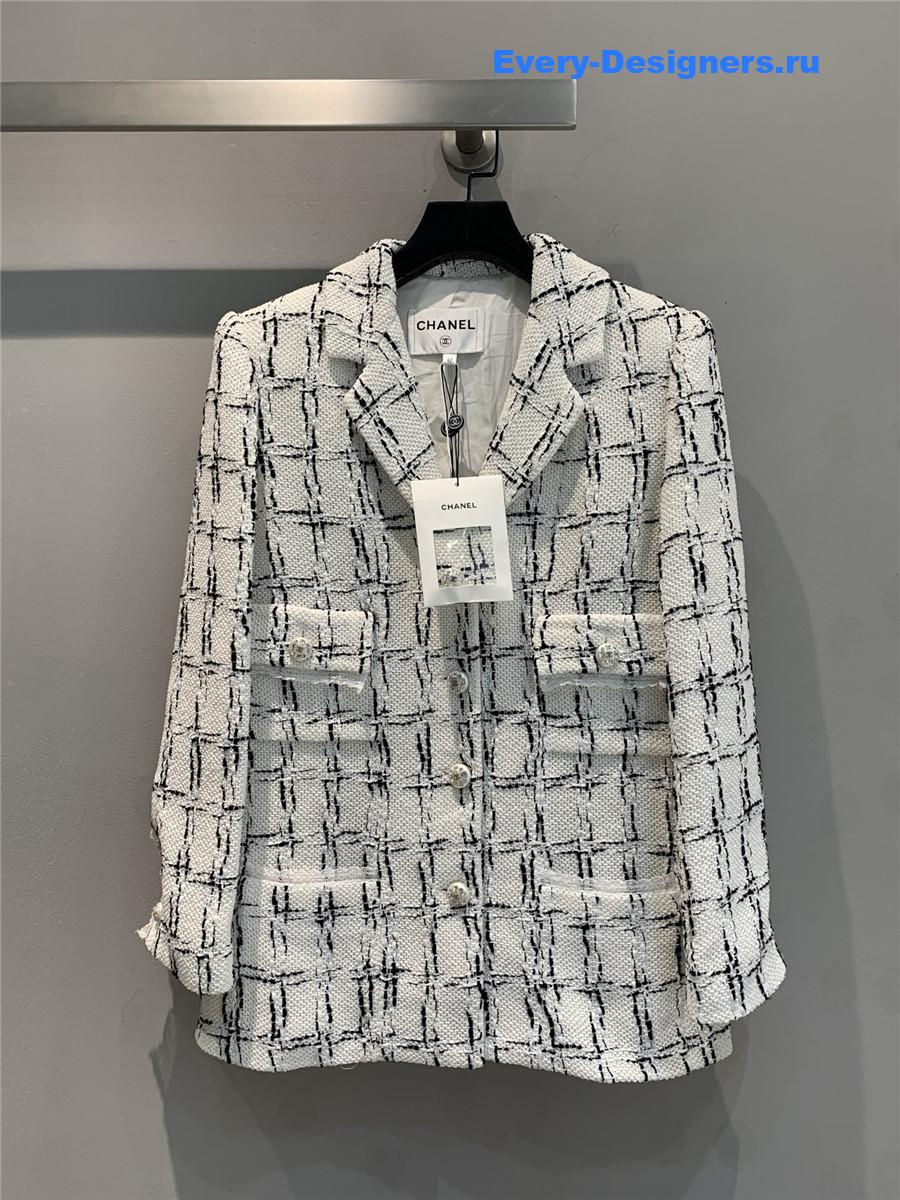 Ch**el runway tweed lace trim pearl jacket